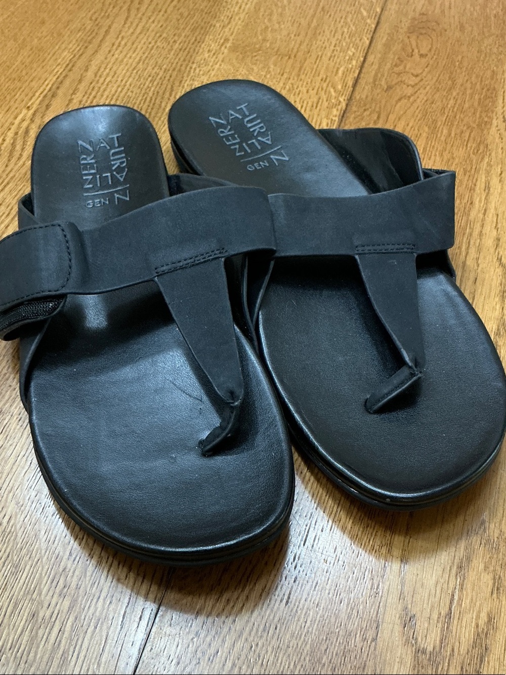 Woman’s’ Naturalizer black slide sandal. Size 10. Manmade. Hook/loop strap. Cute